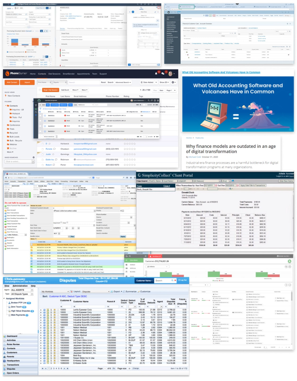 A collage of competing collections and accounting tools studied during competitive analysis
