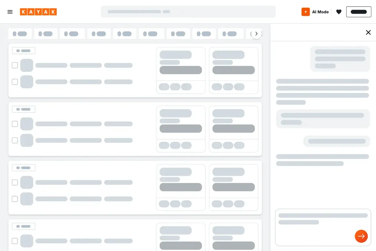 Wireframe of a chat drawer beside a results page