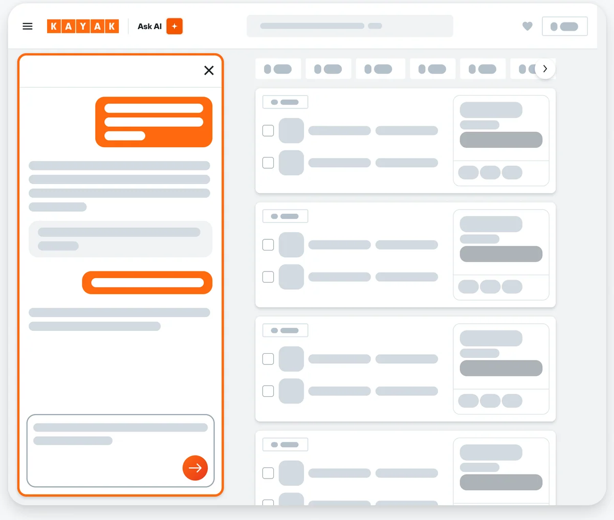 Wireframe with the chat panel on the left of the results